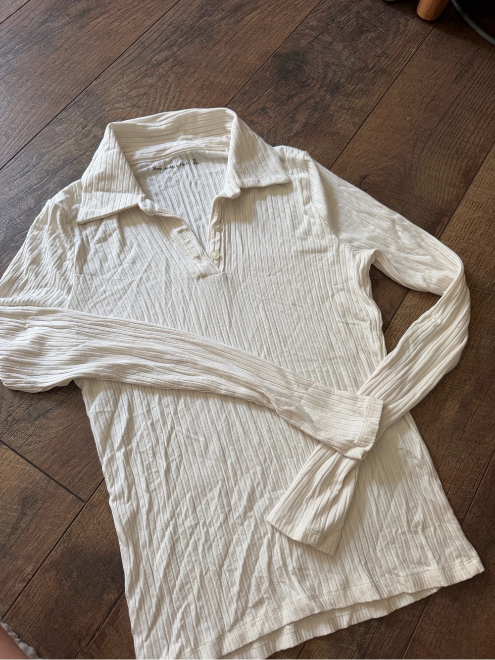 Abercrombie & Fitch xs Women's Ribbed Cream Long-Sleeve Polo Top